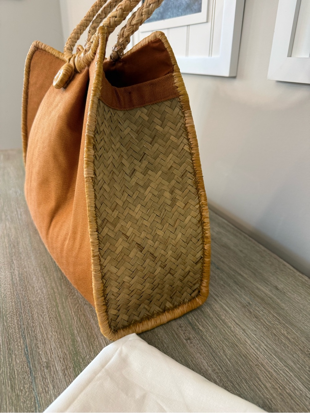 Bondi Beach Bag Co. Australia Woven Raffia & Canvas Tote Bag - Picture 4 of 10